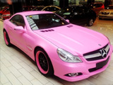奔驰SL300外观装饰全车改哑光粉色