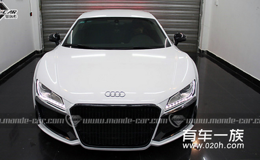 奥迪Audi R8改装Regula包围+碳纤尾翼+碳纤门板+Hexis珍珠白