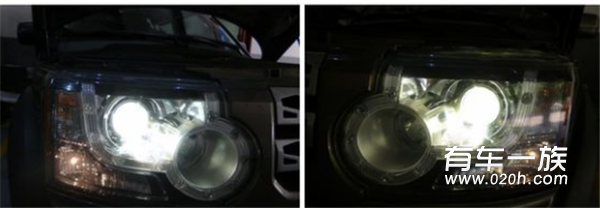 小榄车灯改装越野路虎发现4升级德国原装车灯