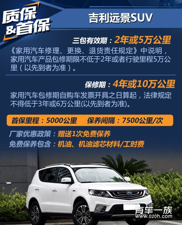 吉利远景SUV1.8L养车维修成本 远景SUV一年养车费用